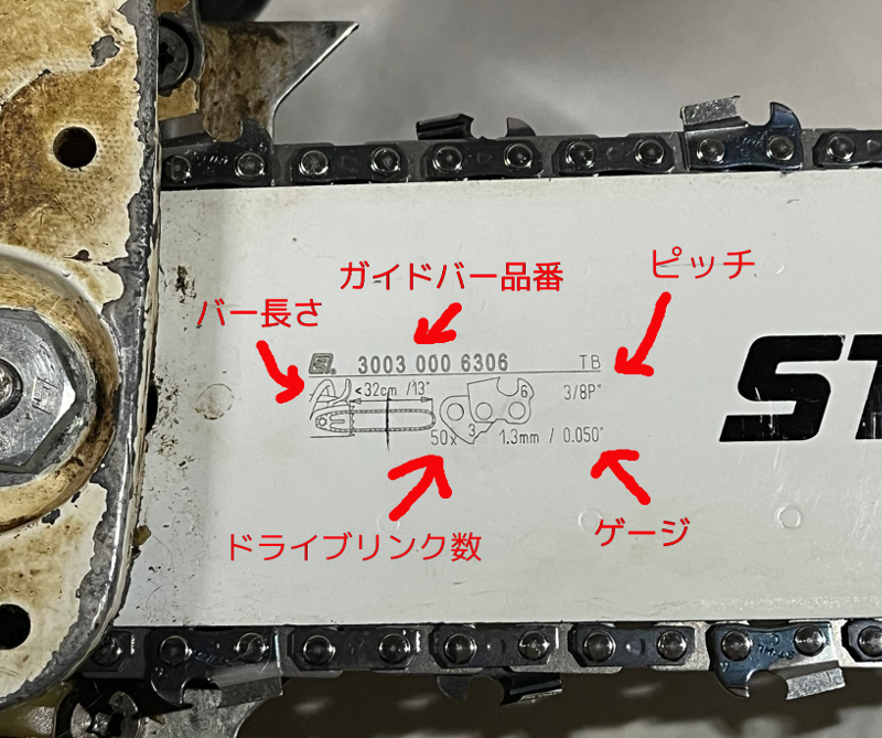 3003 000 6306 ガイドバー根元の識別プリント